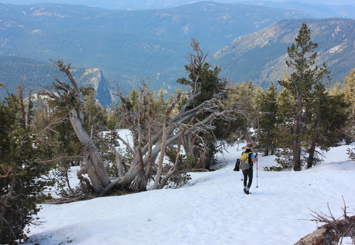 Patches of snow near the top