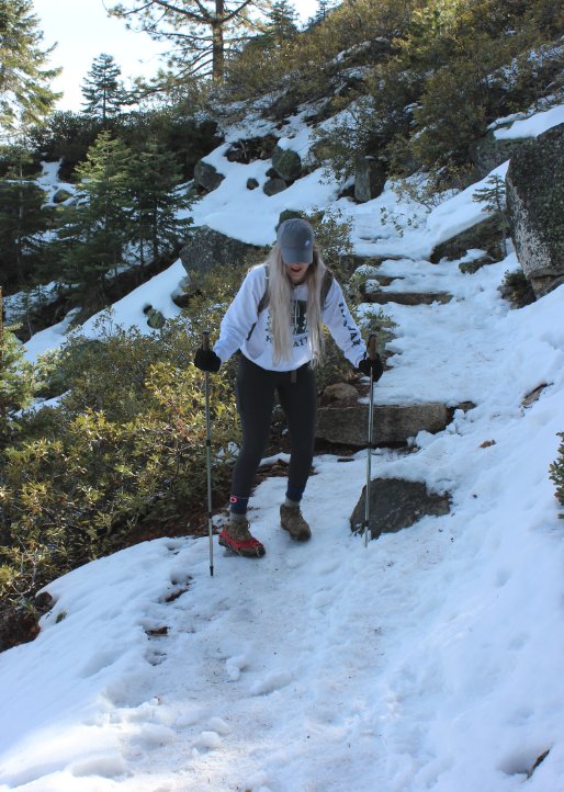 Heading down icy trail